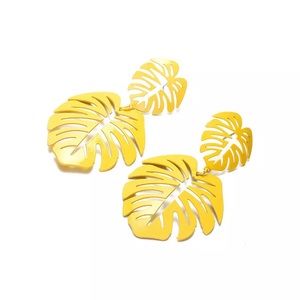 “Alyssa” Palm Earrings Yellow Statement